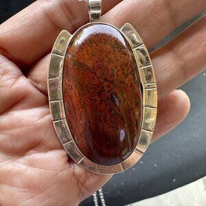 Ray Youmans Dinosaur Gem Bone‎ Pendant Necklace Sterling Silver Multicolor 26.7g